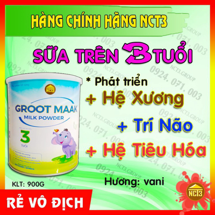 Sữa Bột Cho Trẻ Trên 3 Tuổi GROOT MAAK  NCT3 Hương VANI (900g) (Hàng chính hãng công ty NCT3 ) .