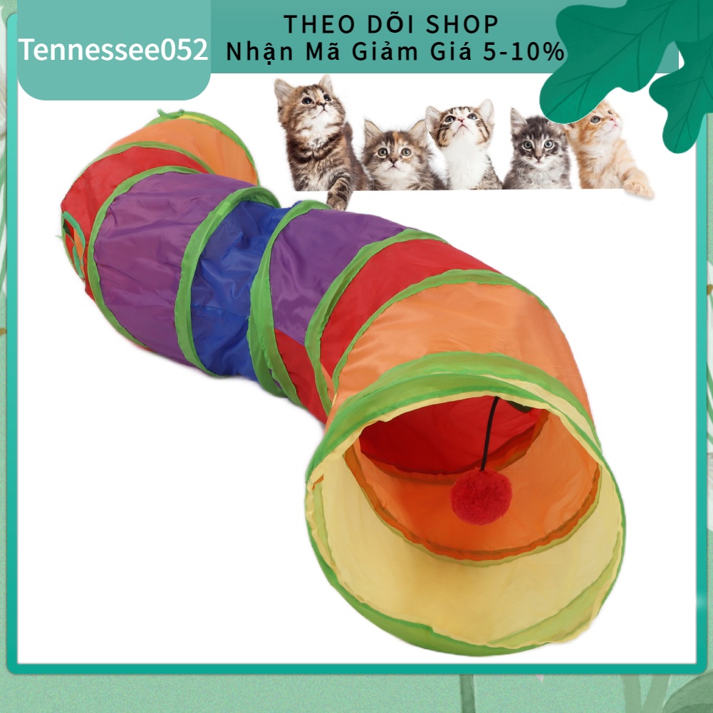 [Hàng Sẵn] Đường hầm dành cho mèo Hình chữ S có thể gập lại với bóng và 4 cửa Đồ chơi trong nhà cho mèo【Tennessee052】