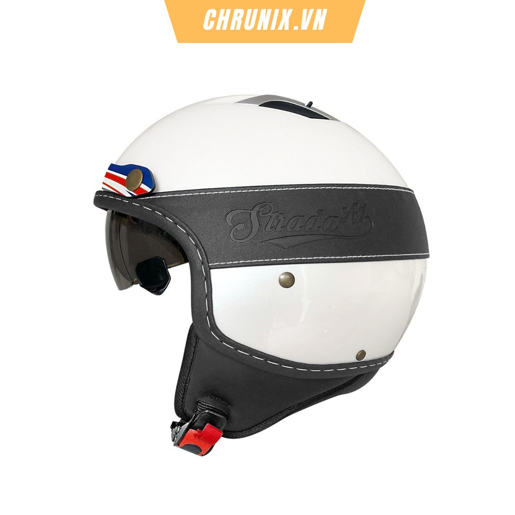 Nón Bảo Hiểm 3/4 Givi Strada Màu Trắng Có Kính Âm Màu Chrunix