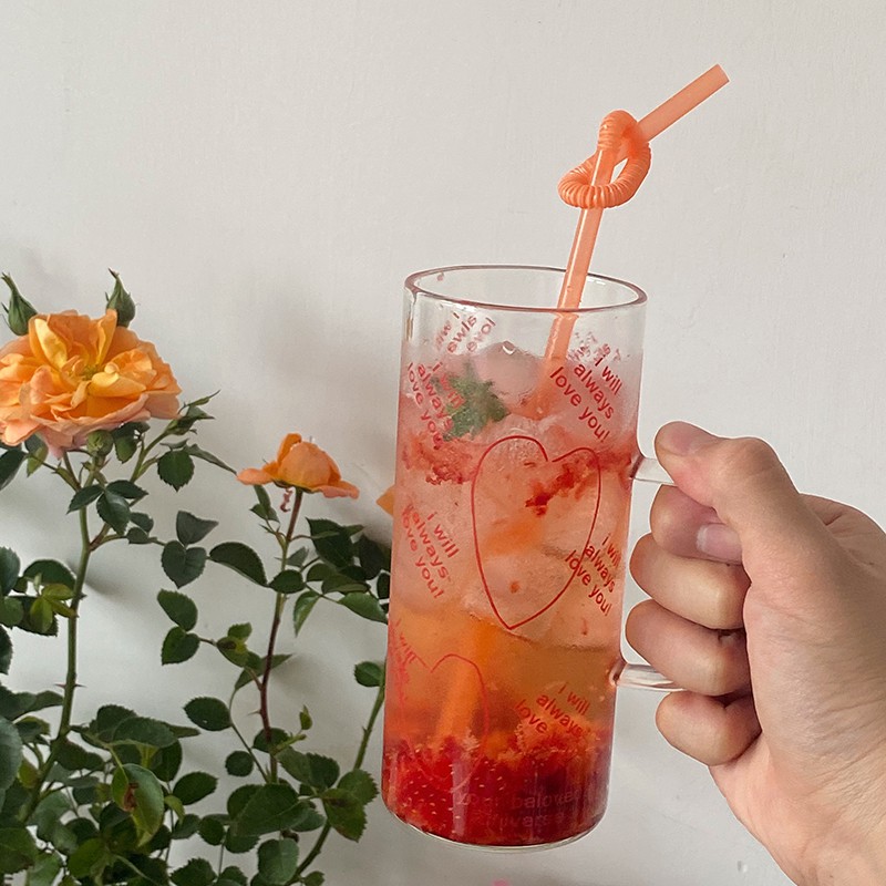 Cốc thủy tinh đựng nước trái tim họa tiết đáng yêu