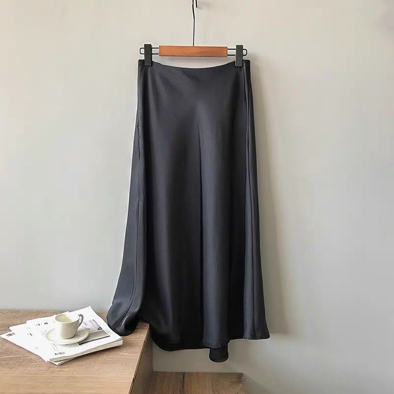 Chân Váy Lụa Dáng A Satin Bóng 2 Màu Đen/Nude