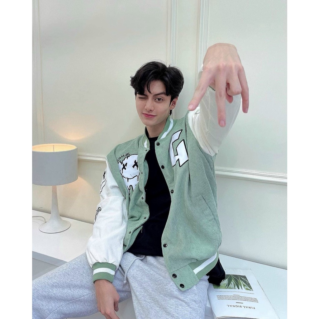 Áo Khoác Nhung Tăm Jacket Varsity FF Mint V11