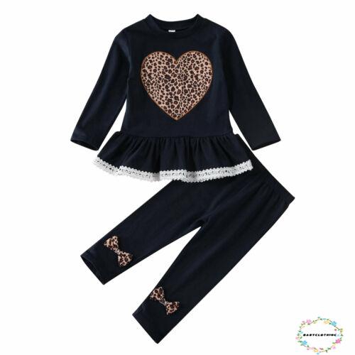 Set áo họa tiết trái tim + quần dài thời trang dành cho bé gái