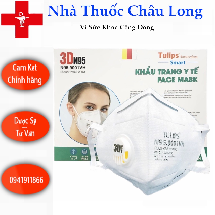 Khẩu trang Tulips 3D N95 Lọc Bụi Siêu Mịn PM2.5 Có Van Thở