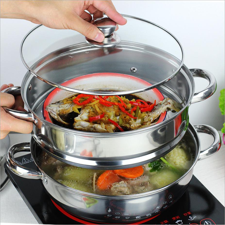 Nồi hấp đa năng 2 tầng 28cm Xửng hấp inox 2 ngăn