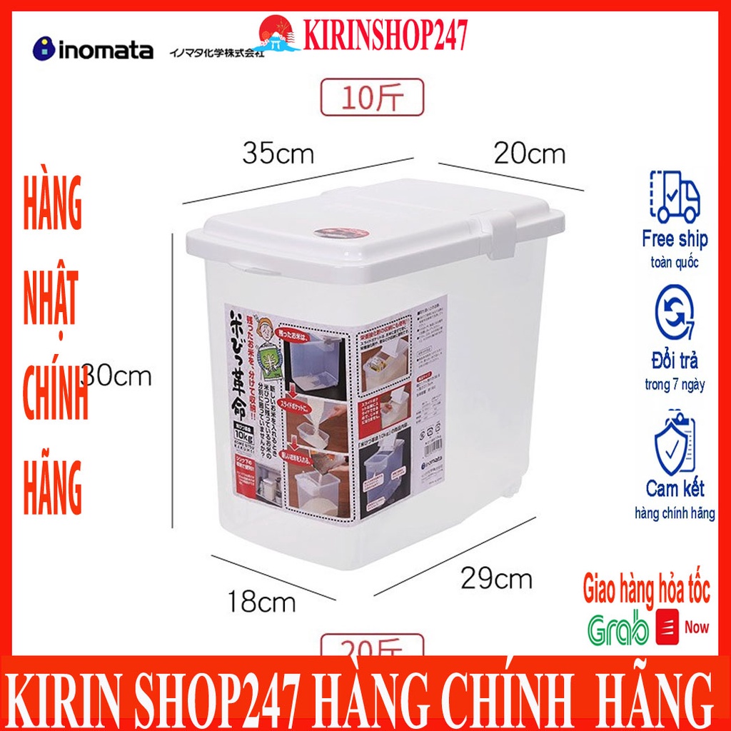 Thùng đựng gạo 10kg nắp bật có bánh xe Hàng Nội Địa Nhật