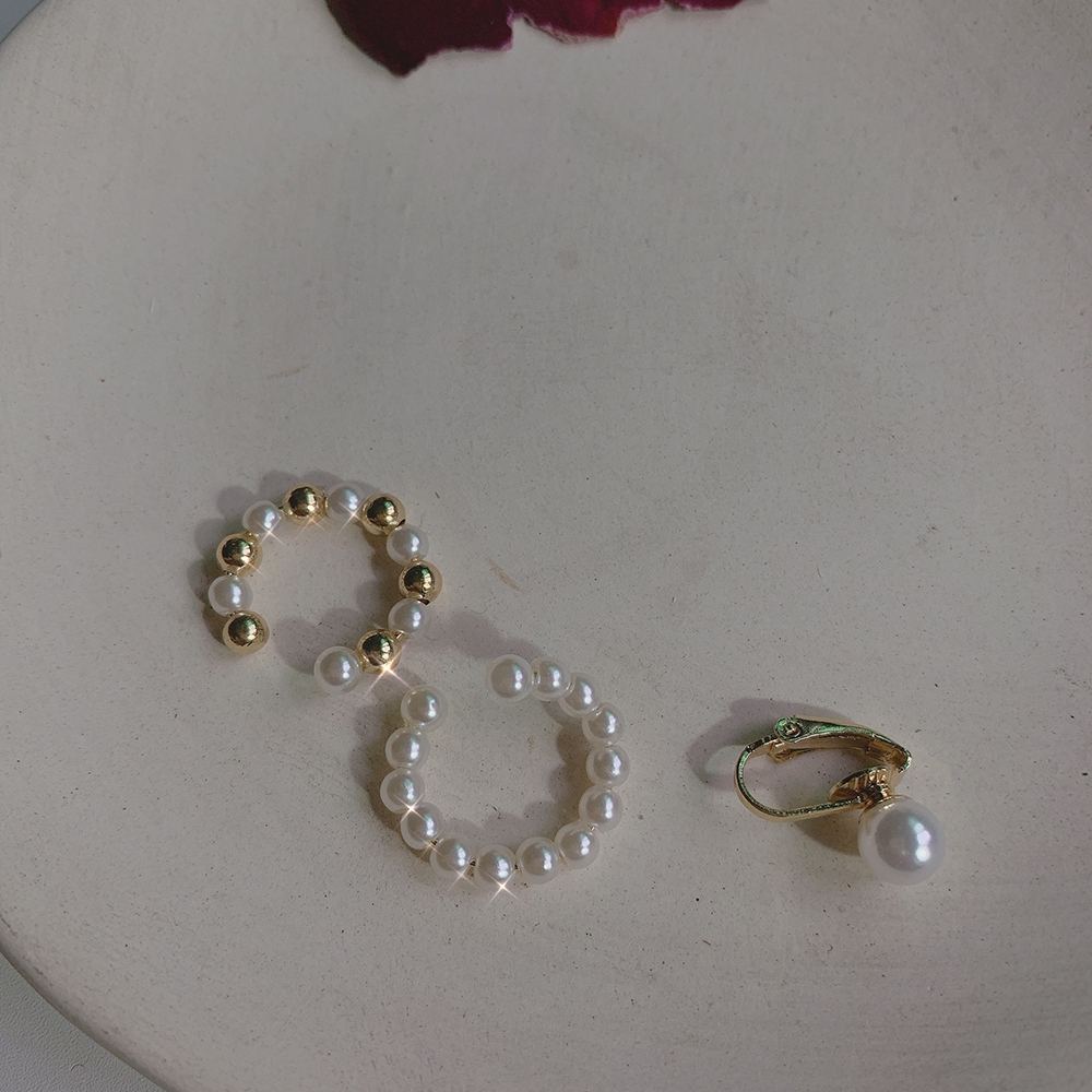 Set 3 khuyên tai xỏ lỗ / kẹp vành phối ngọc trai đơn giản cho nữ