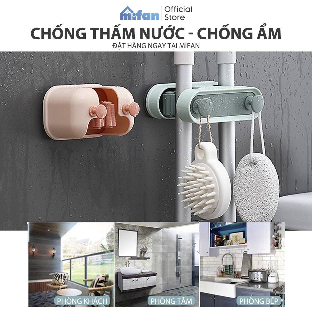 Móc Dán Tường Treo Chổi,  Kẹp Giữ Cây Lau Nhà Đa Năng Cao Cấp MIFAN - 4 Đầu - Chịu Lực 7KG - Nhựa ABS