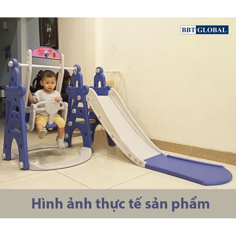 Cầu trượt xích đu cho bé, tặng kèm bóng rổ, máng dài 180cm BBT Global BSL310