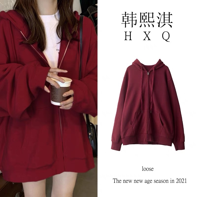 Áo hoác hoodie zip trơn (CÓ ẢNH THẬT) chất thun cotton sieu đẹp đỏ đô