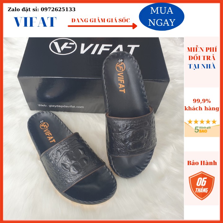 Dép da nam VIFAT quai ngang vân gù cấ sấu-may viền đế TC1
