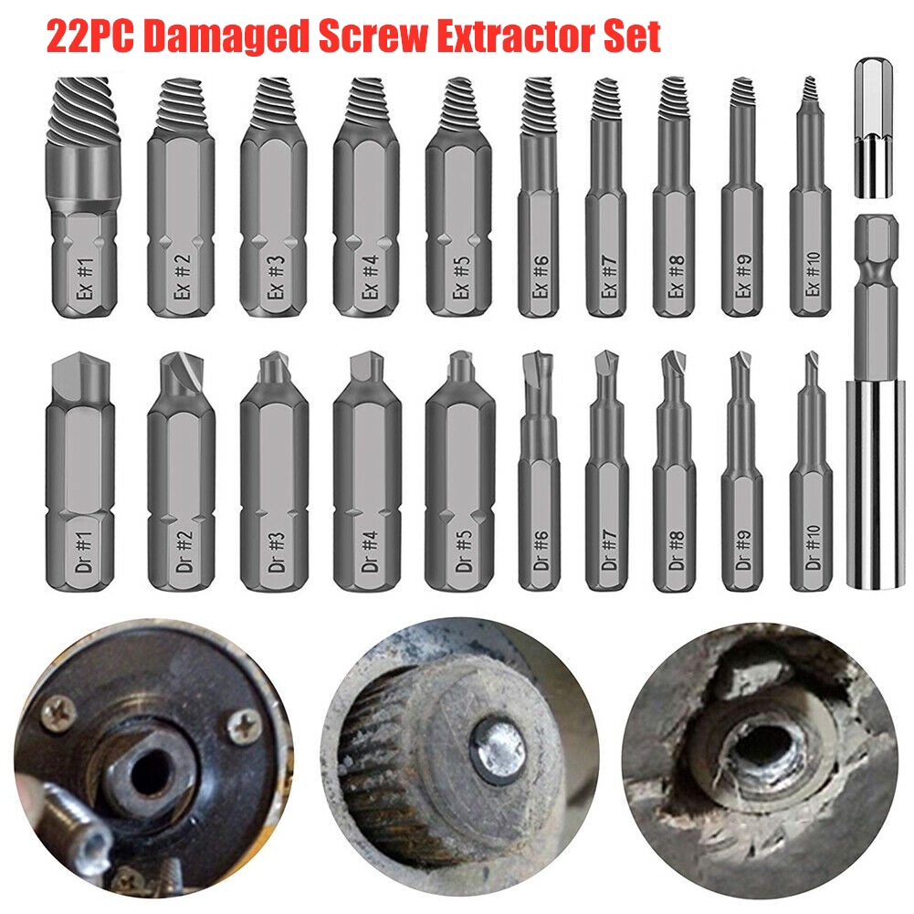 ⌂⌂ 22PCS Damaged Stripped Screw Extractor Speed Out Drill Bits Broken Remover Bolt Tool Set 【Goob】