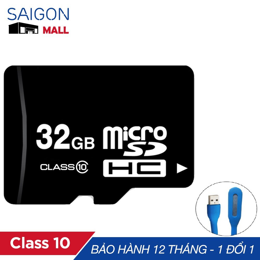 Micro SD thẻ nhớ 32GB class 10 tặng đèn LED USB - Bảo hành 12 tháng đổi mới