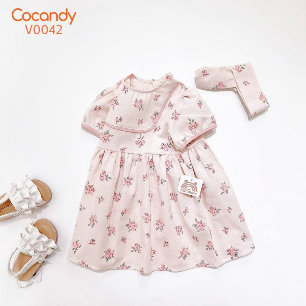 Váy cho bé -Váy HOA HỒNG phối line Hồng  + turban cho bé của COCANDY mã V0042