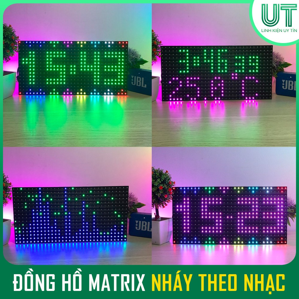 Đồng Hồ LED MATRIX nháy theo nhạc Fullcolor - Clock Music - báo thời gian nhiệt độ chạy icon