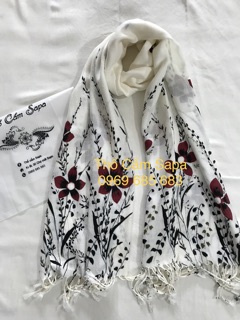 🧣🧣🧣Khăn Hoạ Tiết Hoa Trắng 🎀🎀🎀