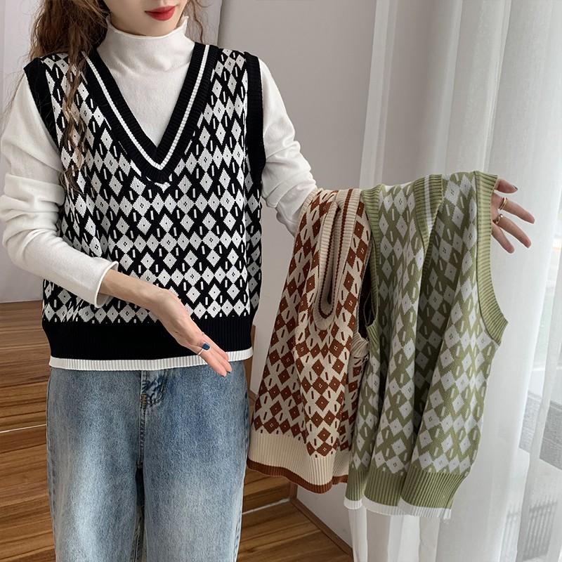 Áo len không tay cổ chữ V phong cách Hàn Quốc thời trang dành cho nữ