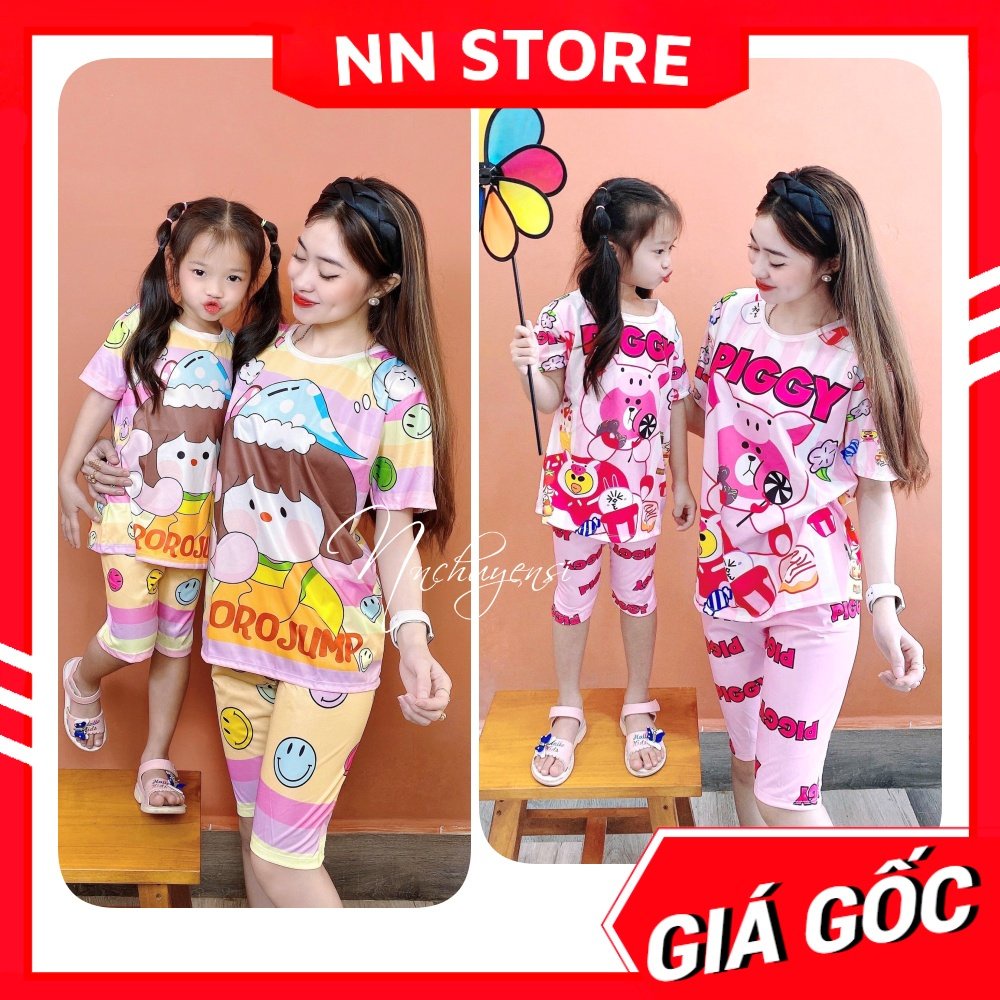 Đồ bộ thun in hình 3D cho mẹ và bé size 5kg - 70kg chất thun mềm mát in hình doremon hoạt hình DBRBL FULL SIZE