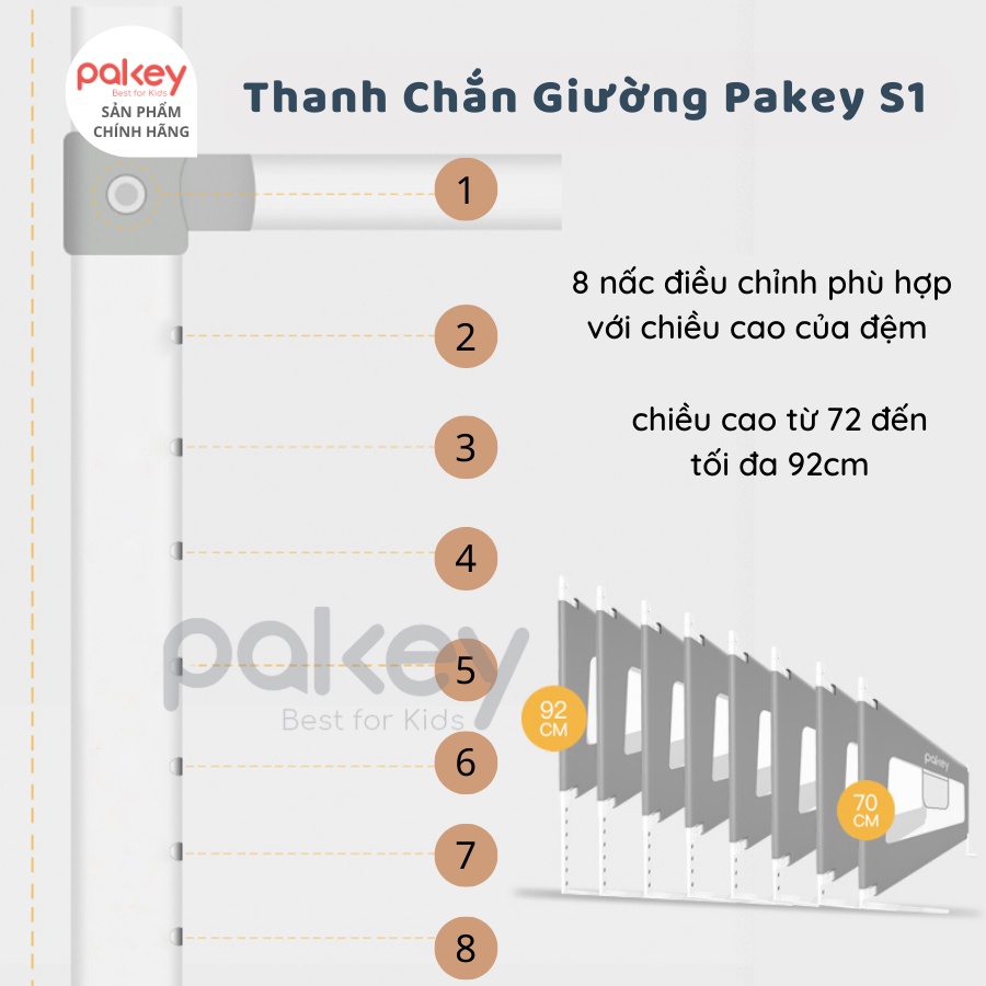 Thanh chắn giường Pakey SV1 & S1 Mẫu mới dày dặn cao tới 105cm NEW 2022
