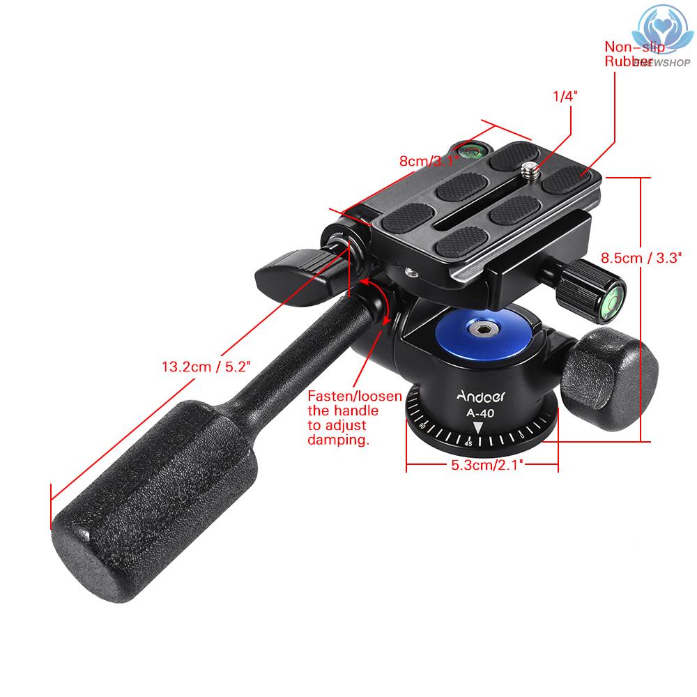 【enew】Andoer A-40 3 Way Camera Video Head Aluminum Alloy 360° Panoramic Photographic Damping Head for Canon Nikon Sony for Tripod Monopod Slider Max. Load 5kg/11Lbs