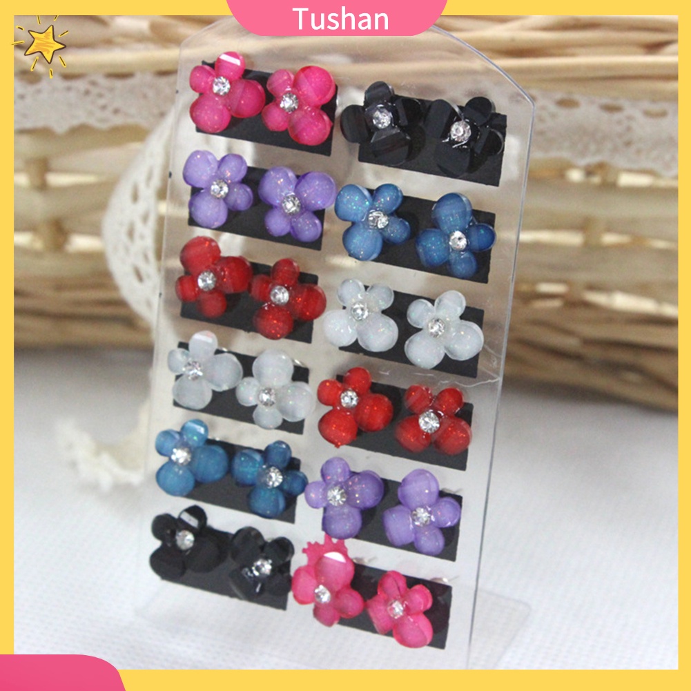 12 đôi bông tai hoa đính đá nữ tính