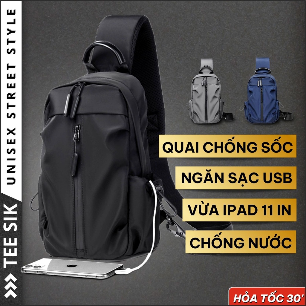 Túi đeo chéo nam TEE SIK cao cấp dáng balo chéo vai nhiều ngăn chống nước ngăn to đựng điện thoại thời trang TS36