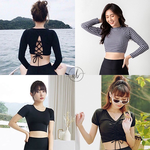 Áo bơi nữ croptop tay dài, tay ngắn, mẫu 1-10, sẵn mút ngực, Freesize 40-60kg