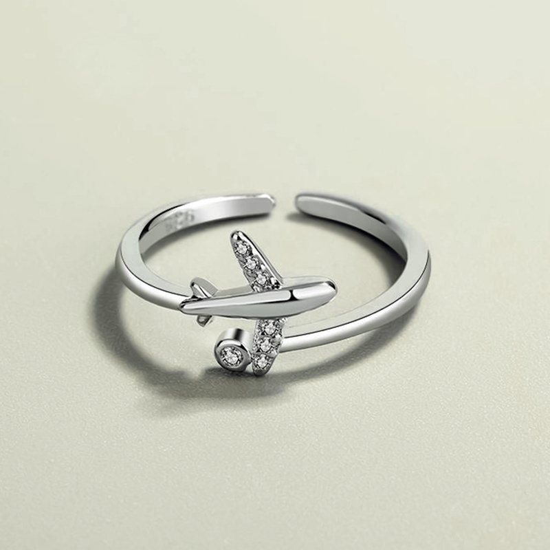 Nhẫn hở mạ bạc 925 hình máy bay đính đá zircon phong cách Hàn Quốc cho nữ