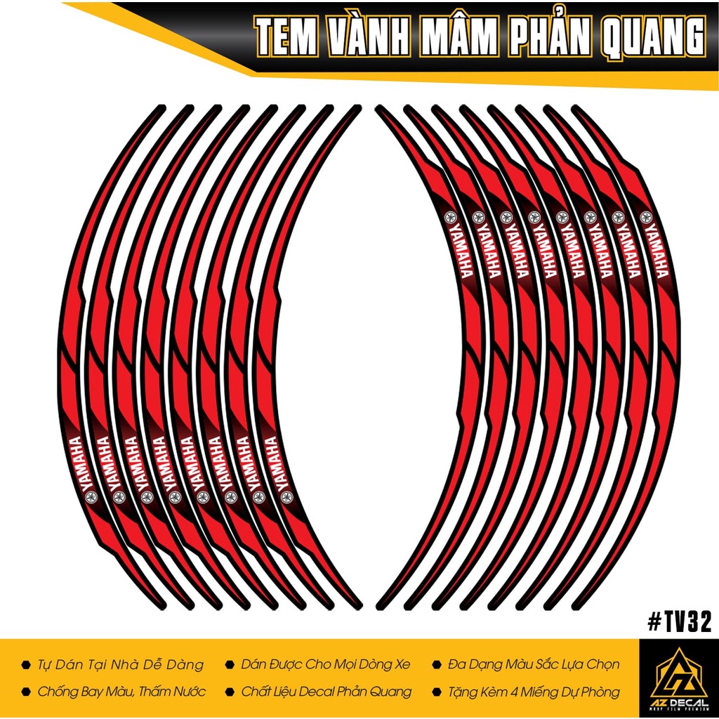 Tem Vành Dán Xe Máy Yamaha Phản Quang Đẹp Nhất | Decal Dán Mâm Xe Exciter 150 155 Sirius NVX R15 Jupiter,...
