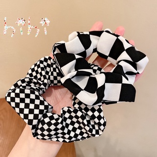 Dây buộc tóc vải họa tiết kẻ sọc ca rô đen trắng thời trang đơn giản dành cho nữ