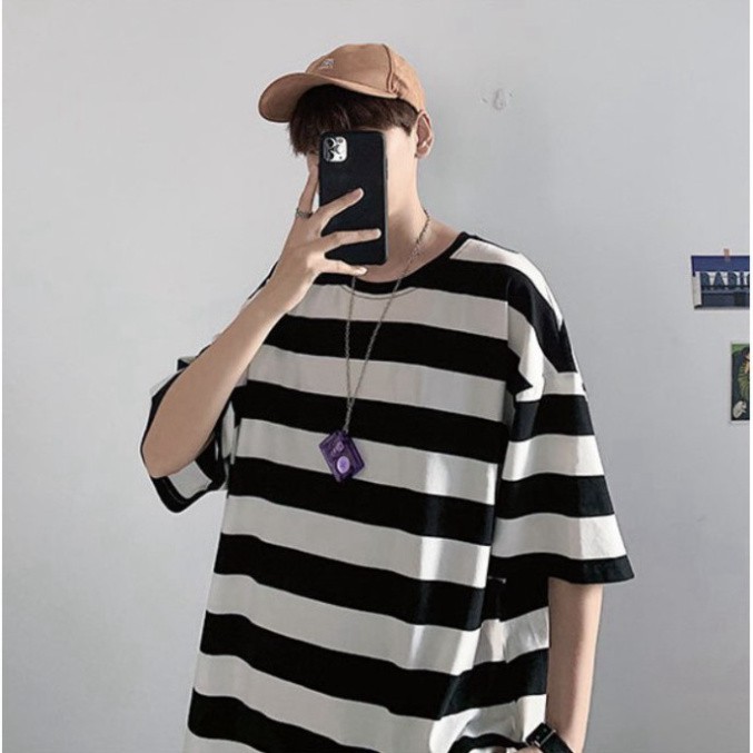 Áo Thun Tay Lỡ Form Rộng Kẻ Sọc Ngang Siêu Hot🍁 Unisex nam nữ đều mặc được | BigBuy360 - bigbuy360.vn