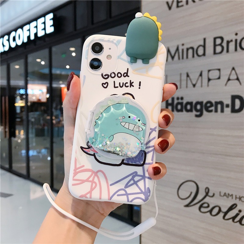 iPhone 12 11 Pro Max Mini SE 2020 X XS Max XR 6 6S 7 8 Plus Cartoon Painted Mirror Papa Short Strap Phone Case