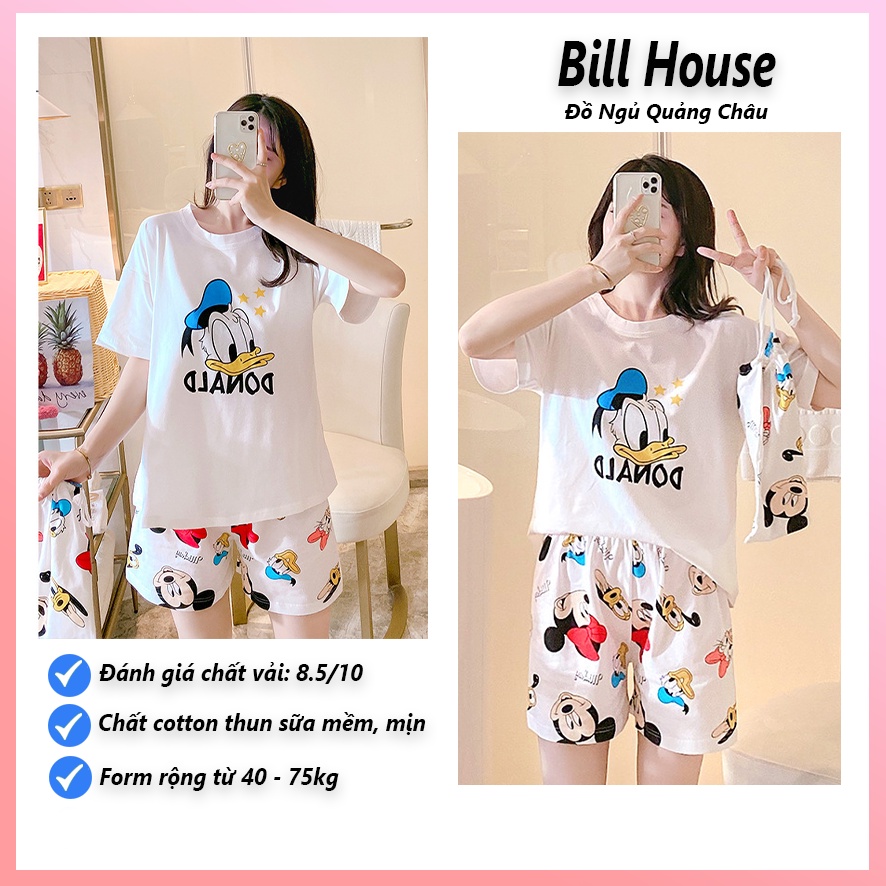 Đồ bộ nữ mặc nhà dễ thương, bộ ngủ hoạt hình áo trắng bigsize mùa hè cao cấp chất cotton sữa mềm mịn BC03