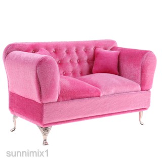 1 / 6 Mini Dài Sofa Màu Hồng Mini Da Lộn Sofa Nhà Búp Bê Cho Phụ Kiện