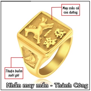 Nhẫn nam inox màu vàng hình con ngựa may mắn thành công