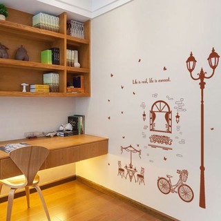 Hình dán tường Decal trang trí phòng khách, quán cafe, spa ... Tranh Cột đèn nâu phong cảnh Paris - DKN059