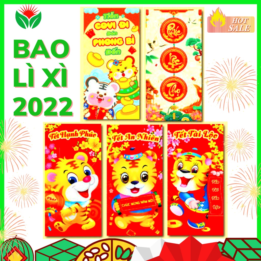 Bao Lì Xì Tết 2022 Hoạt Hình Con Cọp Dễ Thương Thần Tài Tiền Đô - Độc Lạ - Giá Sỉ-Rẻ - Màu Đỏ - Chất Giấy C150.