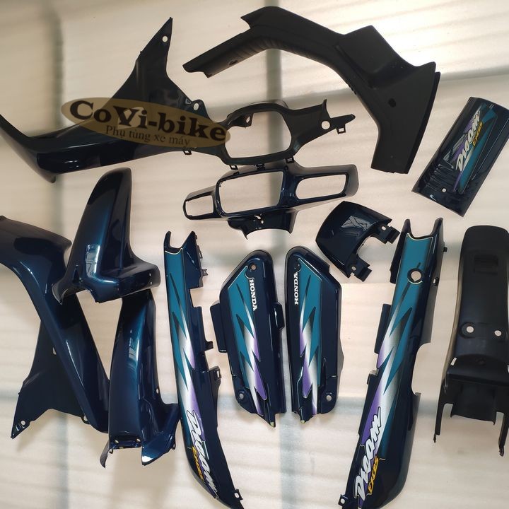 Bộ Dàn áo C100  xe Dream lùn màu Xanh nhớt [CÓ TẶNG TEM] Bộ nhựa xe Dream 3, Dream Exces màu Xanh nh