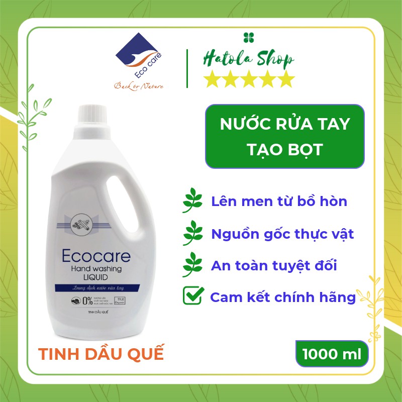 Nước rửa tay tạo bọt Hữu cơ 1000ml, Nước rửa tay diệt khuẩn tinh dầu tự nhiên Ecocare [Tặng vỏ tạo bọt]