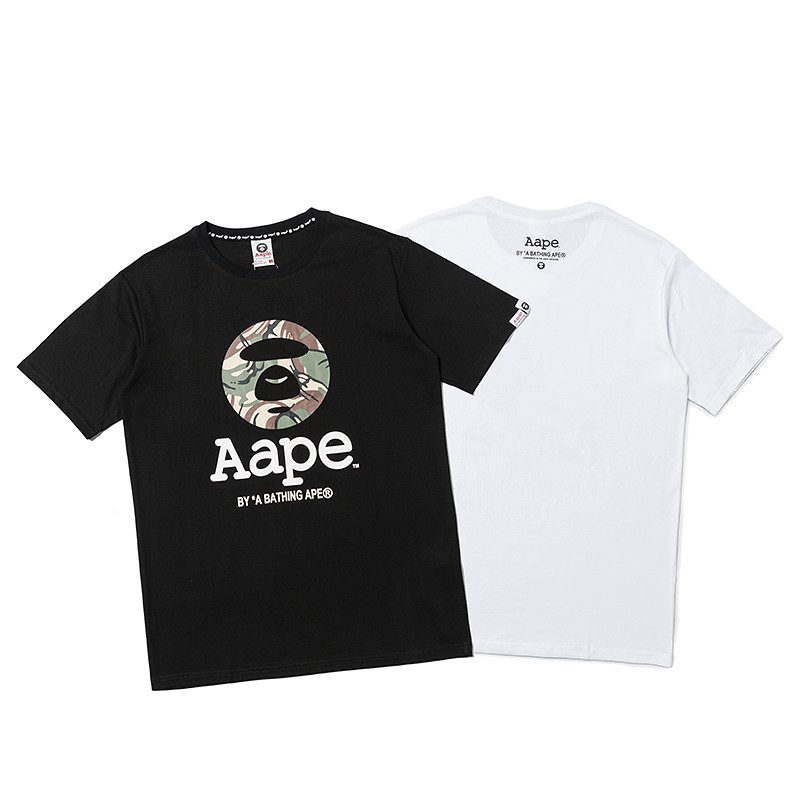 Áo Thun Tay Ngắn Cổ Tròn In Chữ Aape Phối Màu Xanh Lá Rằn Ri Phong Cách Cổ Điển Thời Trang Cho Nam Và Nữ