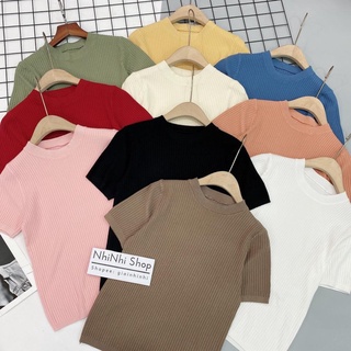 Áo len tăm cổ tròn chất đẹp, Áo len dáng ôm sọc tăm ngắn tay AS8512 - NhiNhi Shop .