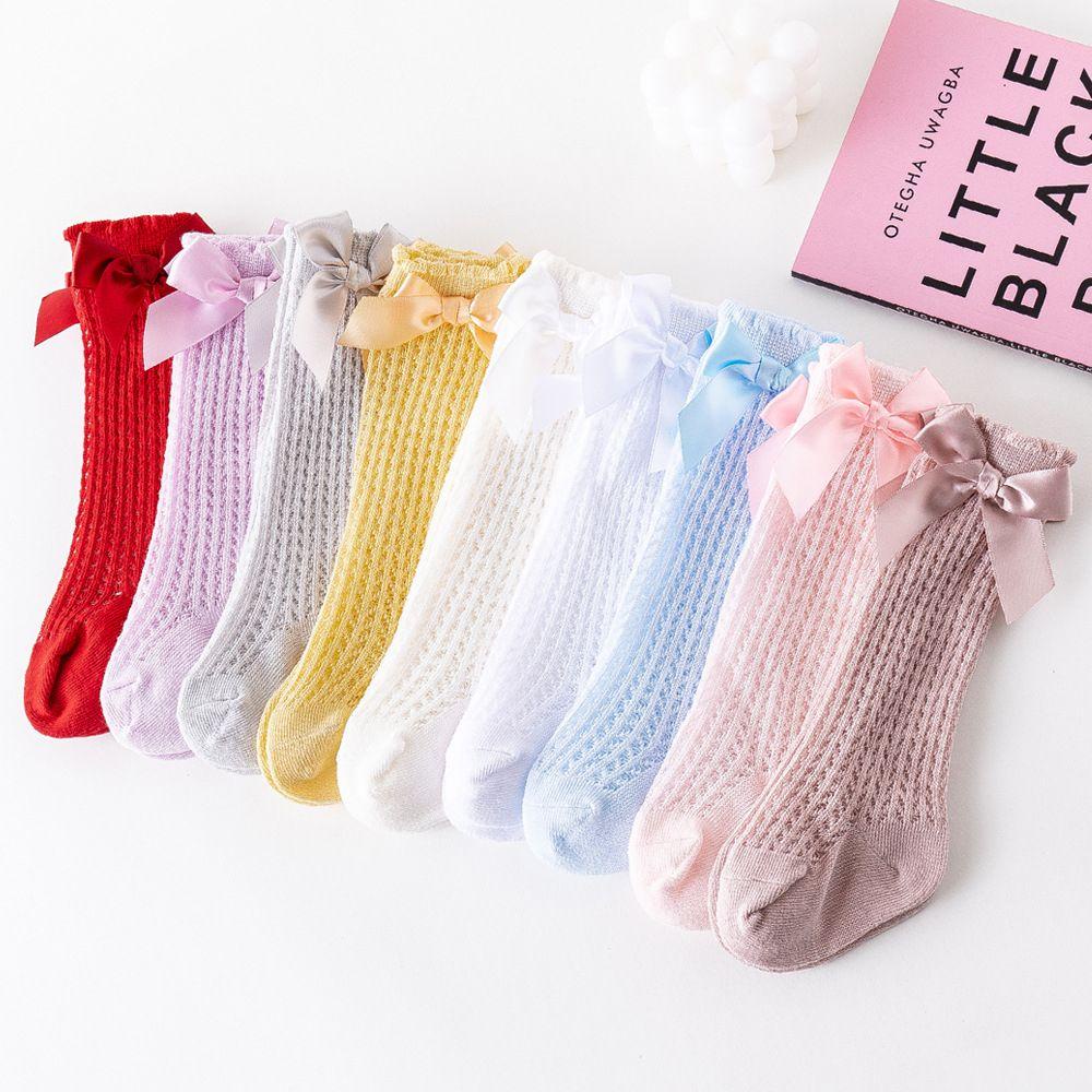 JUNE Vớ Cotton Mềm Mại Thoáng Khí Cao Đến Đầu Gối Đính Nơ Phong Cách Hoàng Gia Cho Bé Sơ Sinh