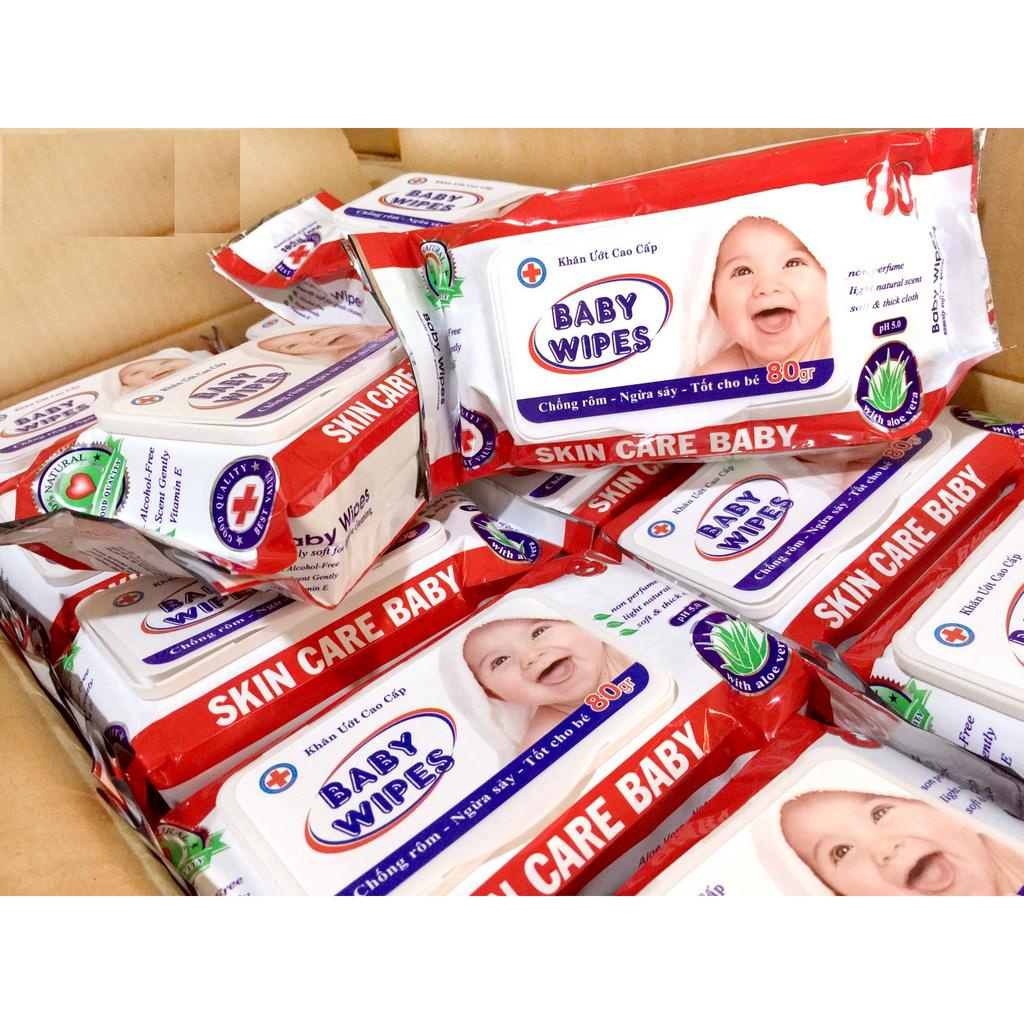 Khăn Ướt Baby Wipes 80g, Khăn Ướt Không Cồn, Thấm Hút Tốt, Sản Phẩm Chuyên Dụng Cho Bà Mẹ Và Trẻ em