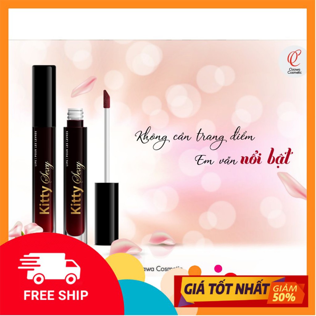 Son kem Kitty Ozawa- 2 Màu Đỏ cam- Đỏ Đô