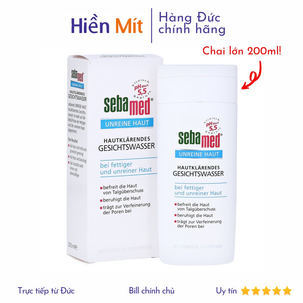 Bill Đức - Chai lớn 200ml Toner cân bằng da và se khít lỗ chân lông SEBAMED nước hoa hồng giảm mụn