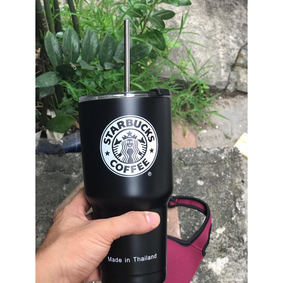 Cốc giữ nhiệt Starbucks Inox Thái Lan tặng kèm túi đựng + 2 ống Hút Inox + Dụng cụ vệ sinh ống hút - dung tích lớn 900ml