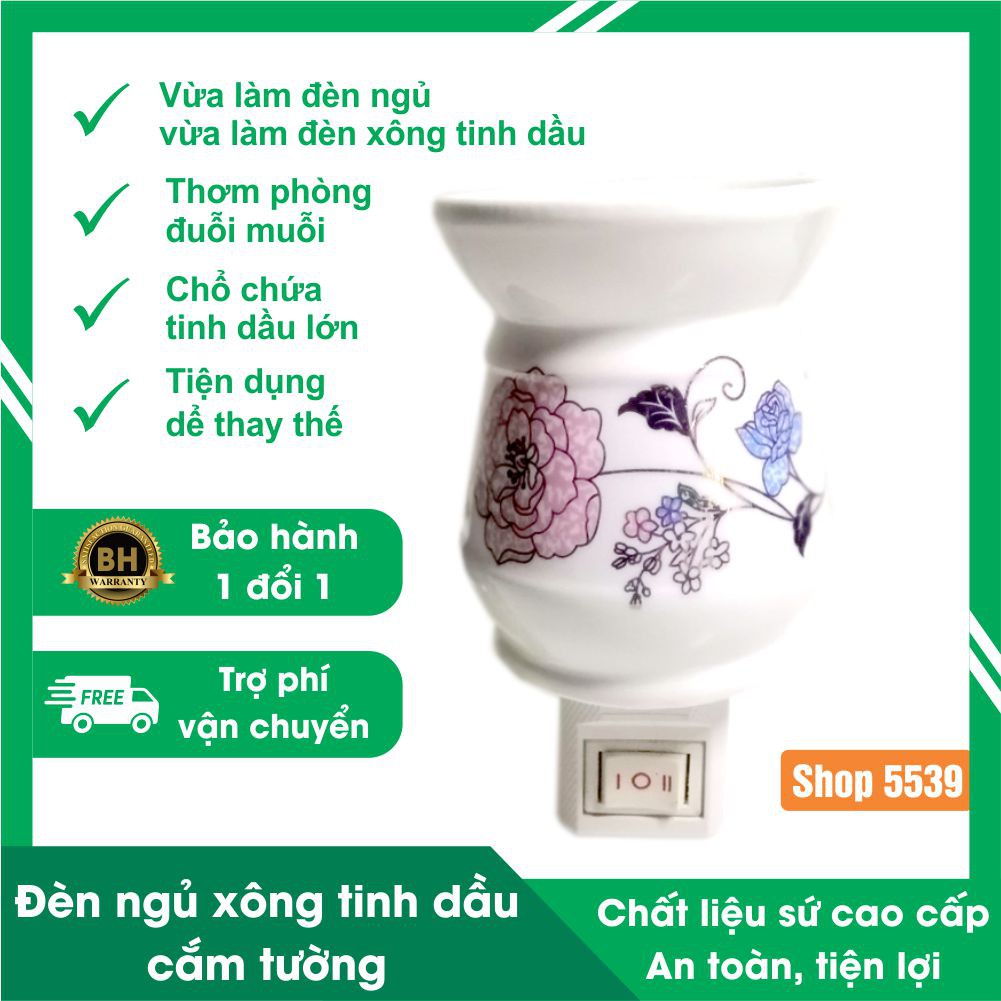 Đèn ngủ xông tinh dầu cắm tường, đèn gồm 2 chức năng vừa làm đèn ngủ vừa làm đèn xông tinh dầu