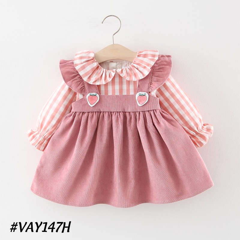 Váy bé gái, đầm bé gái họa tiết  dâu xinh thời trang cho bé từ 6 tháng đến 3 tuổi VAY147