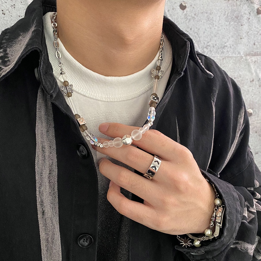 Vòng Cổ Mặt Hình Xúc Xắc Và Hình Bướm Thời Trang Hip Hop - Dây Chuyền Thép Không Gỉ Hình Xúc Xắc Có Thể Điều Chỉnh