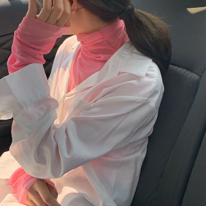 2023 summer new high-neck net gauze base shirt sun protection clothes thin long sleeve full with inner shirt women's net gauze top